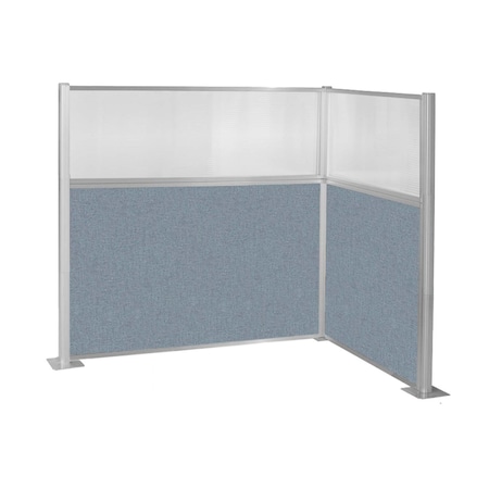 Versare Pre-Configured Hush Panel Cubicle (L Shape) 6' x 4' L-Build w/ Window Powder Blue Fabric 1869804